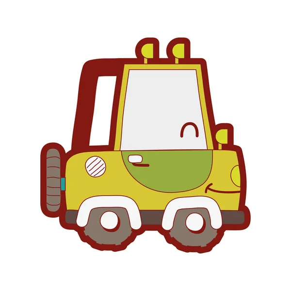 Ligne Couleur Kawaii Sourire Tracteur Véhicule Transport Vectoriel Illustration — Image vectorielle