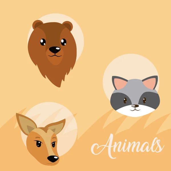 Carino Animali Icone Rotonde Cartoni Animati Sfondo Colorato Vettoriale Illustrazione — Vettoriale Stock