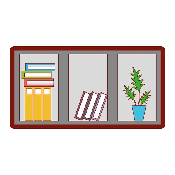 Lijn Kleur Office Houten Plank Met Boeken Plant Vectorillustratie — Stockvector