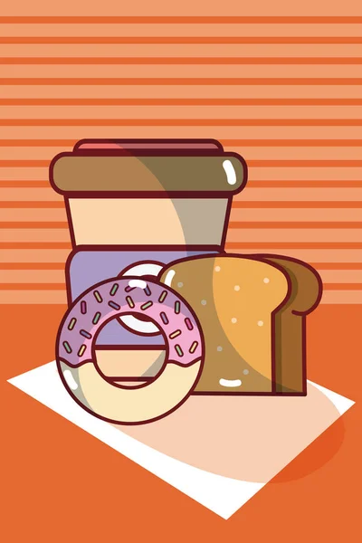 Leckeres Essen Mit Kaffee Auf Tischdecke Vektor Illustration Grafik Design — Stockvektor