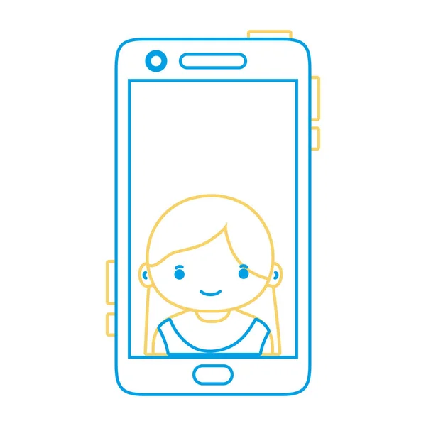 Couleur Ligne Smartphone Technologie Avec Fille Personne Communication Vectoriel Illustration — Image vectorielle