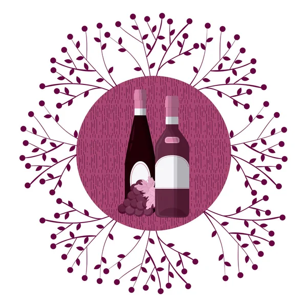 Vin Symbole Rond Avec Branches Raisin Illustration Vectorielle Graphisme — Image vectorielle