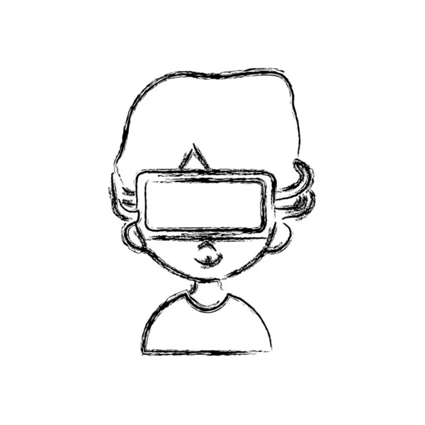 Zeilenjunge Mit Brille Zur Virtuellen Videospielvektorillustration — Stockvektor