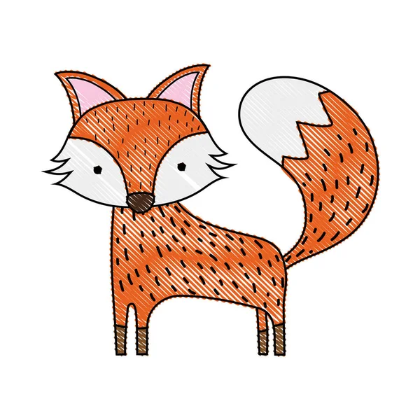 Şirin Fox Vahşi Hayvan Orman Vektör Çizim Rendelenmiş — Stok Vektör