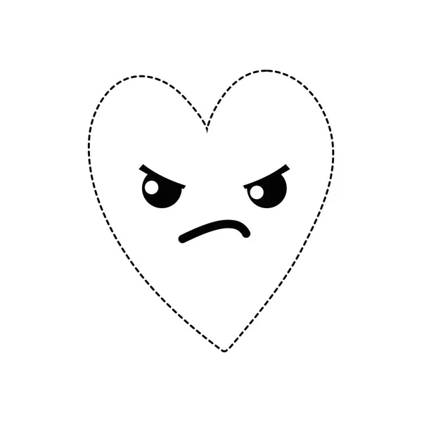 Dotted Shape Cute Angry Heart Kawaii Cartoon Vector Illustration — Stock Vector