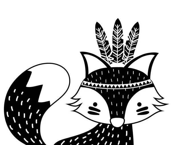 Silhueta Bonito Raposa Animal Com Penas Decoração Vetor Ilustração — Vetor de Stock