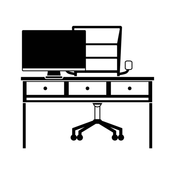 Contour Office Desk Drawers Computer Screen Vector Illustration — Stock Vector