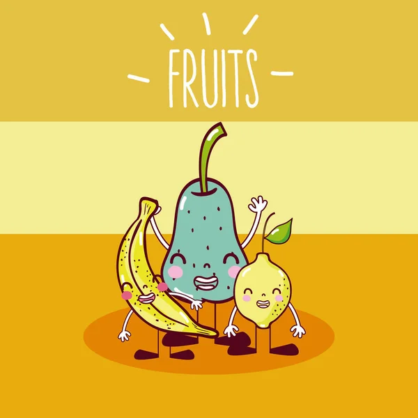 Cute Funny Fruits Friends Vector Illustration Graphic Design — Stock Vector