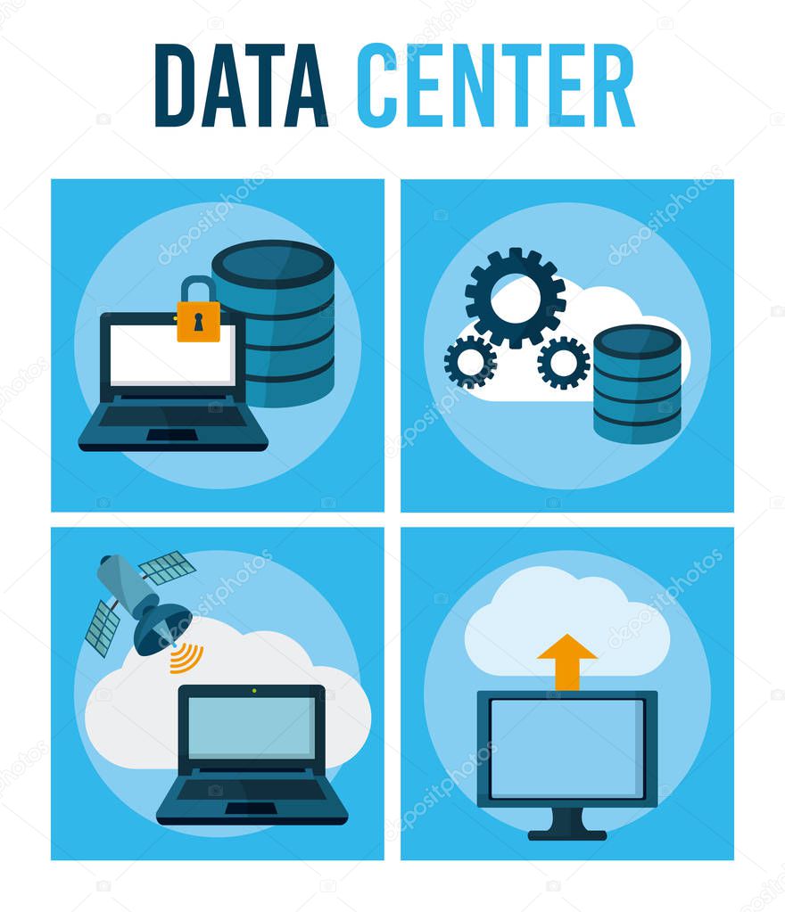 Data center in square frames collection vector illustration graphic design