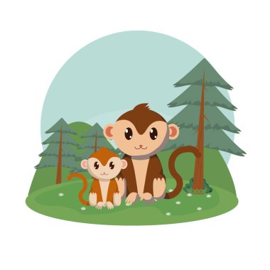 Maymun orman izole görüntü illüstrasyon grafik tasarım vektör