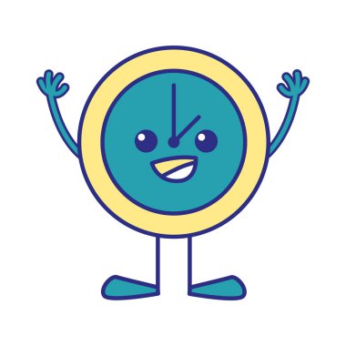 tam renkli mutlu daire saat kawaii kollar ve bacaklar vektör çizim ile
