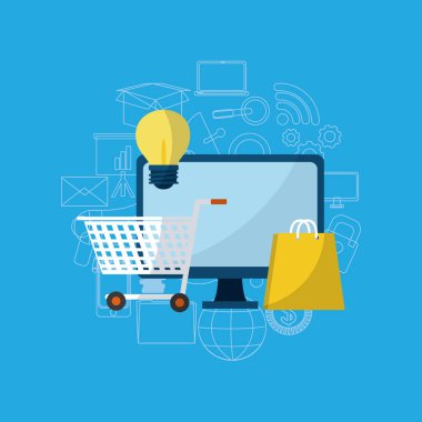 Online alışveriş ve vektör çizim grafik pazarlama