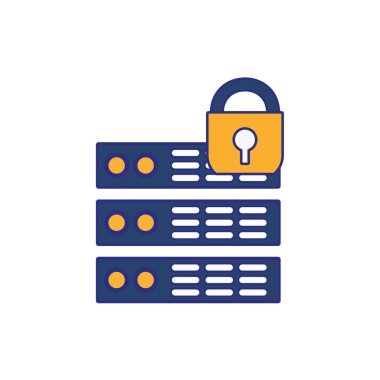 Web hosting ve asma kilit veri merkezi ve baz Tema izole tasarım vektör çizim