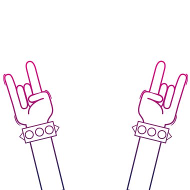 bilezik ve rock simge vektör çizim ile renkli eller yukarı