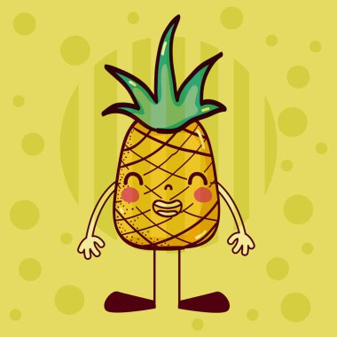 Ananas şirin ve komik karikatür vektör çizim grafik tasarım