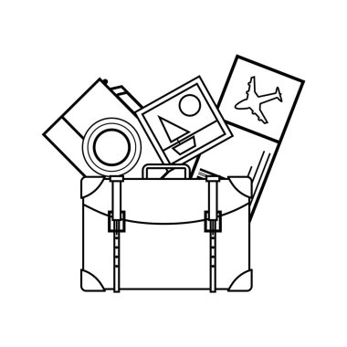 satır sırt çantası kamera ve resim ile yolculuk turist vektör çizim için