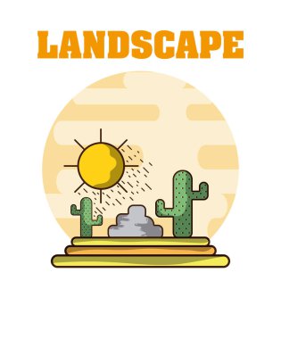 Kaktüs ve güneş vektör çizim grafik tasarım ile peyzaj çevre