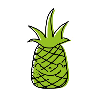 renk sevimli ananas kawaii mutlu meyve vektör çizim