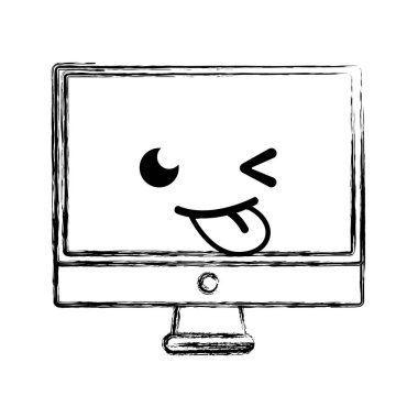 Şekil komik bilgisayar ekran kawaii karikatür vektör çizim