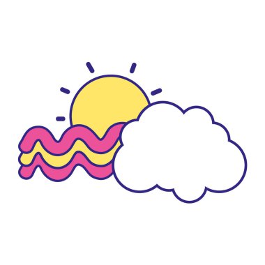 tam renkli güneş ve gökyüzünde bulut ile parlak gökkuşağı illüstrasyon vektör