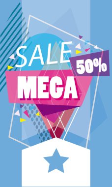 Memphis poster kavramı vektör çizim grafik tasarım Mega Satış iskontoları