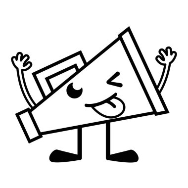 komik megafon nesne kawaii kollar ve bacaklar vektör çizim ile satır