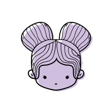 Kız kafasını iki buns ile saç tasarım vektör çizim renk