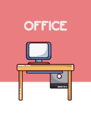 Ofis İşyeri iç öğeleri vektör çizim grafik tasarım ile