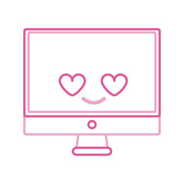 renkli bilgisayar ekranında aşk kawaii karikatür vektör çizim