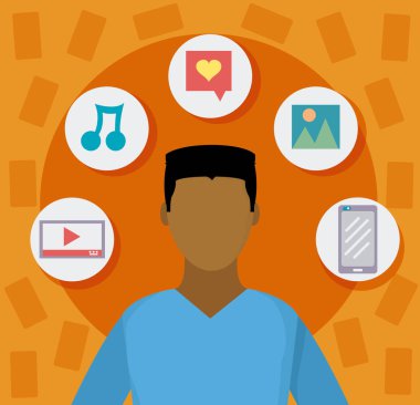 Delikanlı ile sosyal medya simgeler vektör çizim grafik tasarım