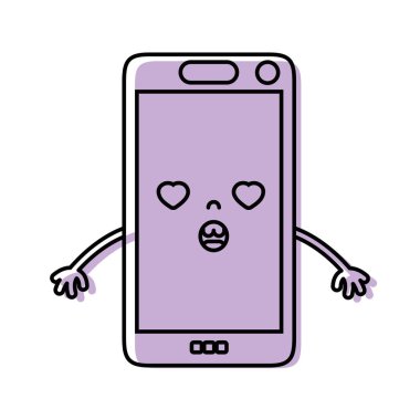 tam renkli kawaii smartphone aşk yüz vektör çizim içinde şirin