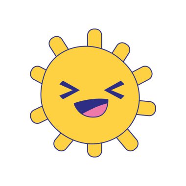 tam renkli neşeli güneş ışıkları ray kawaii vektör çizim ile