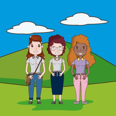 Park karikatürler komik arkadaşlar resimde grafik tasarım vektör