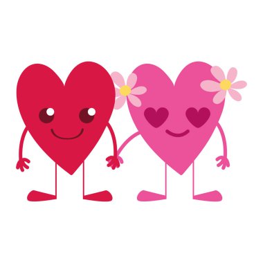 renkli güzel kalpler çift kawaii kollar ve bacaklar vektör çizim ile