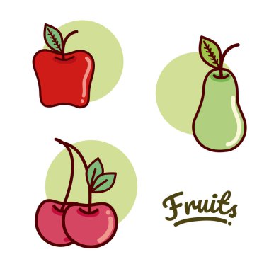 Meyve karikatür karikatürler vektör çizim grafik tasarım yuvarlak kümesi