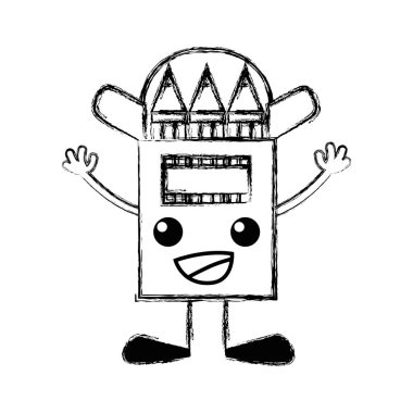 Şekil mutlu kalem kawaii kolları ve bacakları ile vektör çizim renkli.