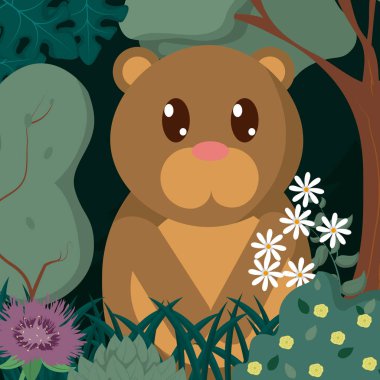 Orman sevimli hayvan karikatürler vektör çizim grafik tasarım ayı