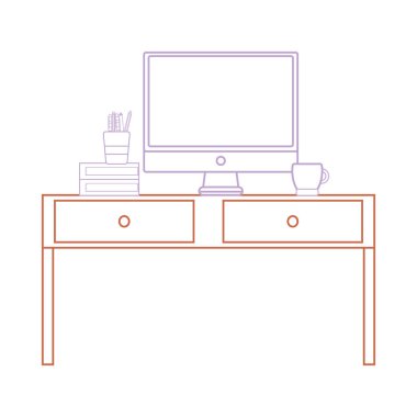 bilgisayar ekranı ve kitap vektör çizim ile renkli ahşap masa