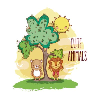 Aslan ve ayı orman vektör çizim grafik tasarım