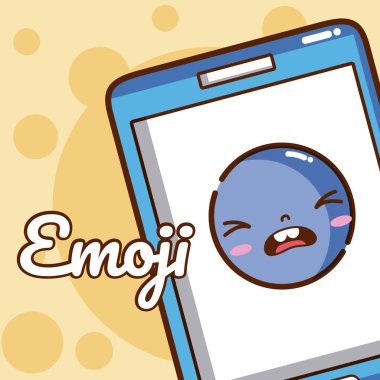 Akıllı telefon vektör çizim grafik tasarım üzerinde şirin emoji