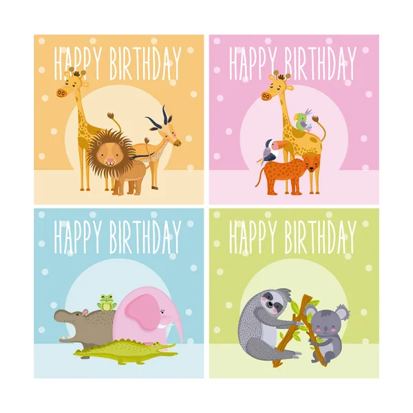 一套快乐的生日动物卡向量例证平面设计 — 图库矢量图片