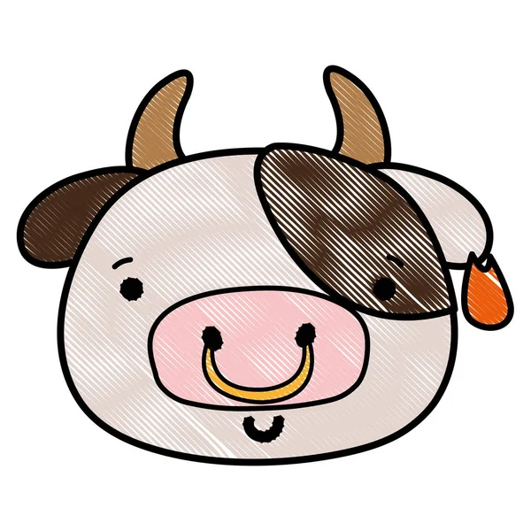 Illustration Vectorielle Animale Sauvage Tête Vache Heureuse Râpée — Image vectorielle