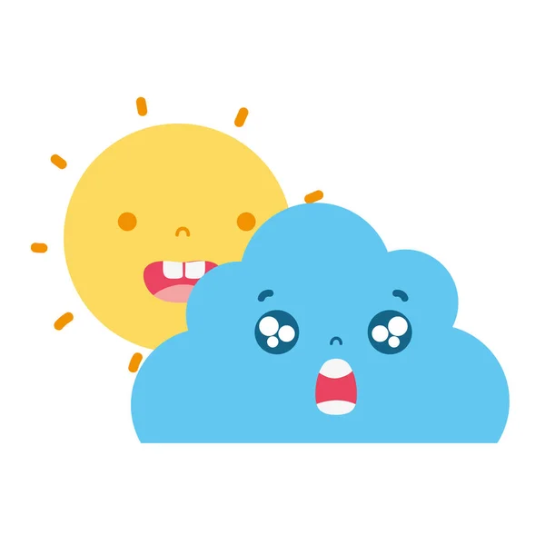 Colorido Sol Feliz Sorprendente Nube Kawaii Vector Ilustración — Archivo Imágenes Vectoriales