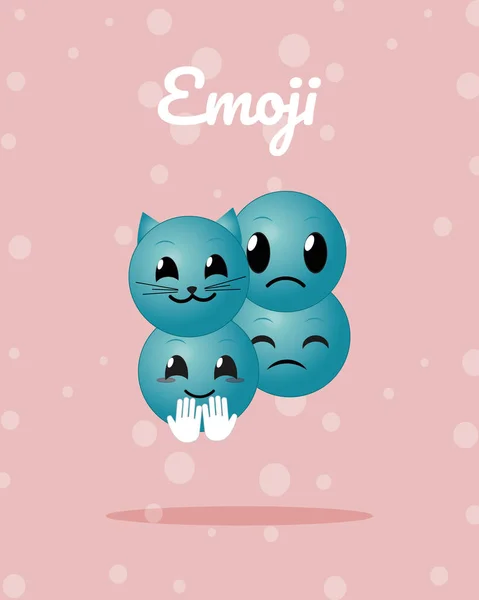 Bonitas Rondas Emojis Dibujos Animados Sobre Pastel Color Fondo Vector — Vector de stock