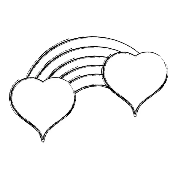 Figure Arc Ciel Lumineux Avec Des Nuages Forme Coeur Illustration — Image vectorielle