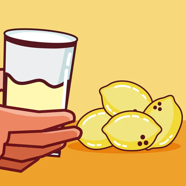 Limones Zumo Fruta Taza Vidrio Vector Ilustración Diseño Gráfico — Archivo Imágenes Vectoriales