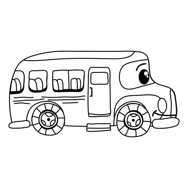 Linie Kawaii Glücklich Schulbus Transport Vektor Illustration — Stockvektor