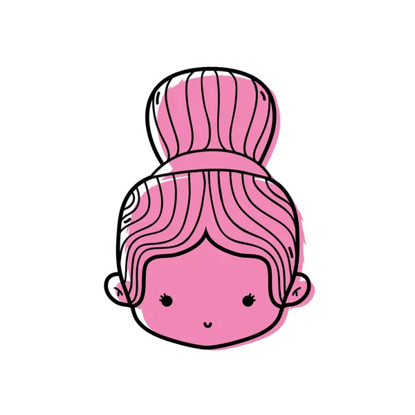 Couleur Fille Tête Avec Chignon Conception Cheveux Illustration Vectorielle — Image vectorielle