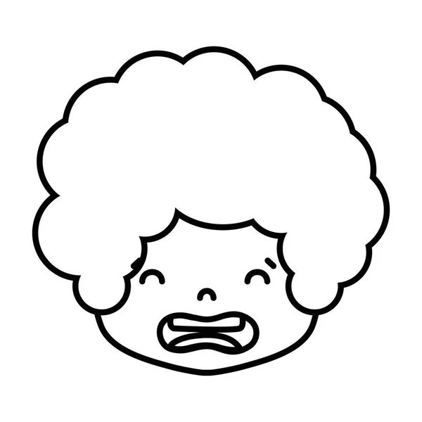 Line Boy Head Curly Hair Disgusted Face Vector Illustration — Stock Vector