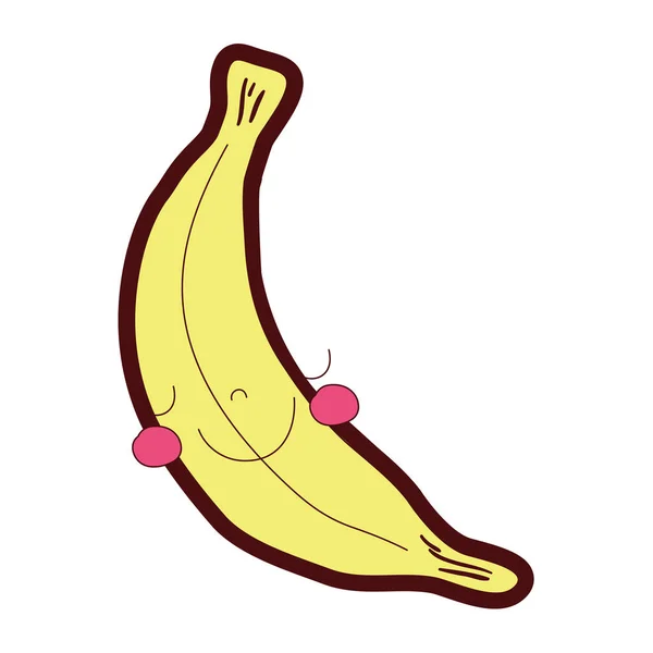 Línea Color Feliz Plátano Fruta Tierna Kawaii Vector Ilustración — Vector de stock